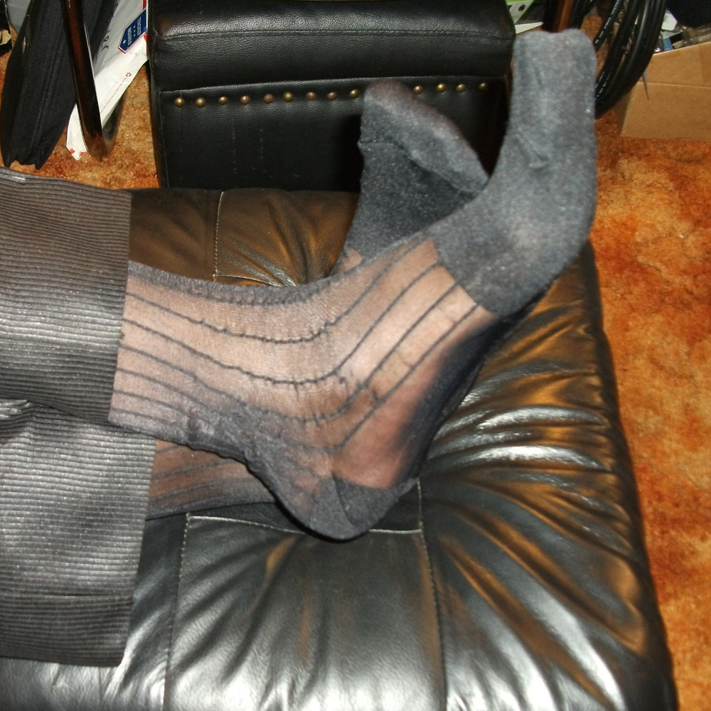2PR New Men's Black Sheer Thick N Thin TNT Socks Cap Heel, Mid-Calf TNRSMBLK-M